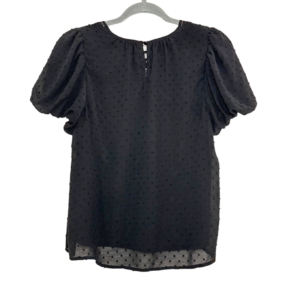 Oak & Trellis Black Swiss Dot Crochet Lace Bib Puff Sleeve Blouse Top Large - Picture 3 of 4